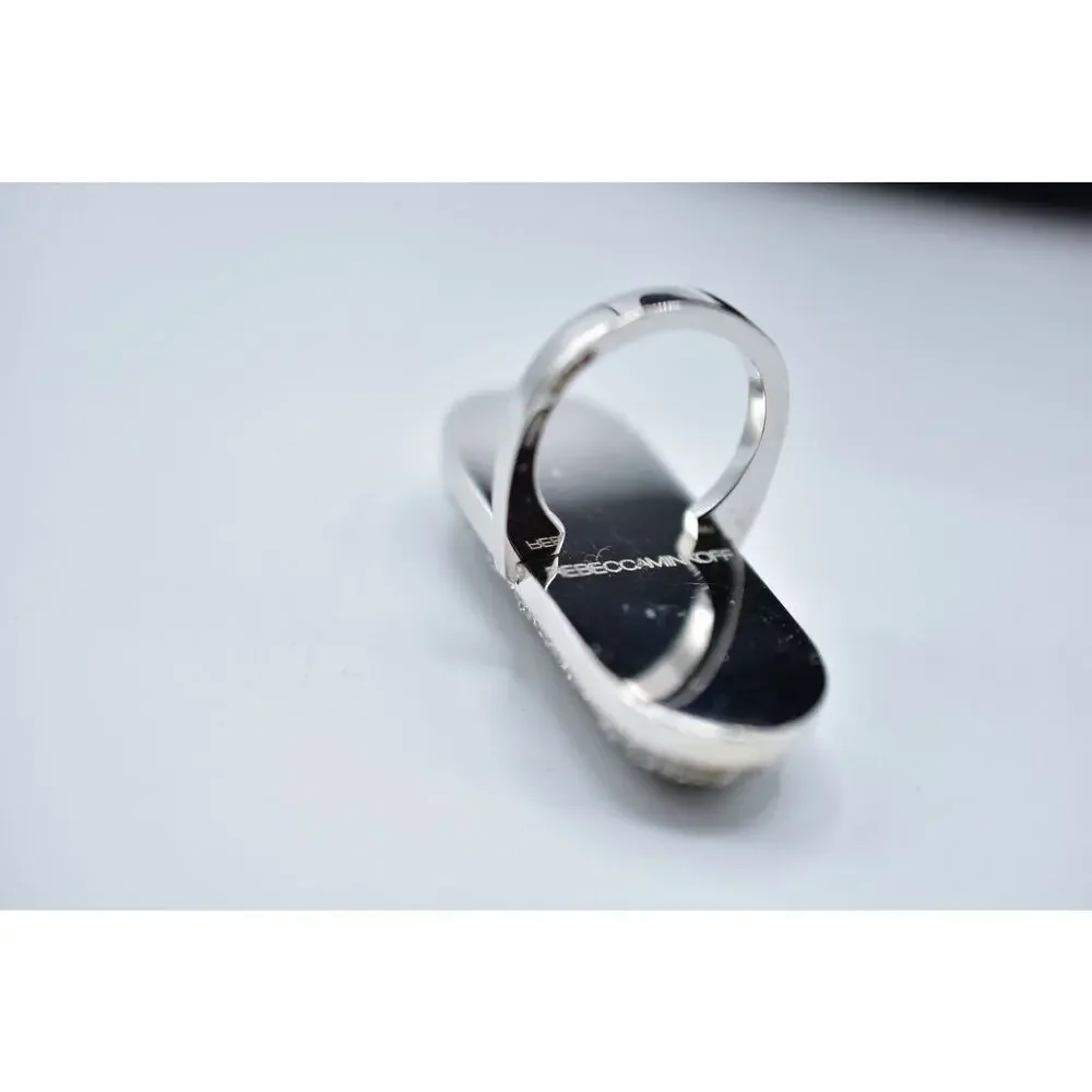 Rebecca Minkoff Cocktail Ring Sparkling Rhinestone Crystal Pave Silver 7.5 Bin1